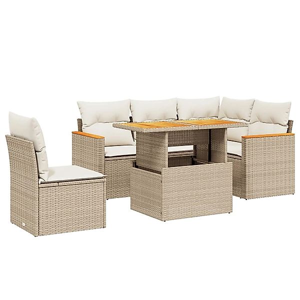 vidaXL 6-Tlg Garten-Sofagarnitur mit Kissen Beige Poly Rattan 3273081 günstig online kaufen