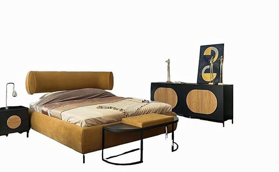 JVmoebel Bett Gelbes Doppelbett Luxus Bett Schlafzimmer Möbel Ehebetten (Be günstig online kaufen