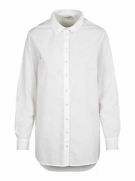 PIECES Longline Baumwoll Hemd Damen White günstig online kaufen