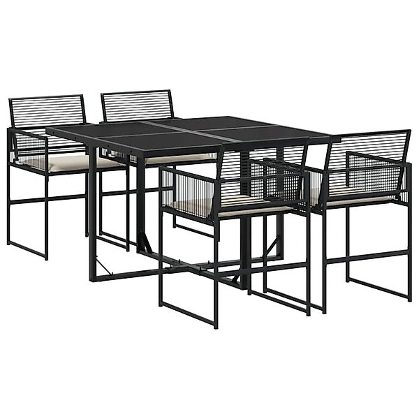 vidaXL 5-Tlg Garten-Essgruppe mit Kissen Schwarz Poly Rattan 3295008 günstig online kaufen