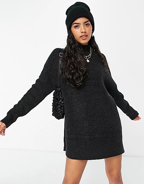 Miss Selfridge – Lang geschnittener Pullover in Anthrazit mit Stehkragen-Gr günstig online kaufen