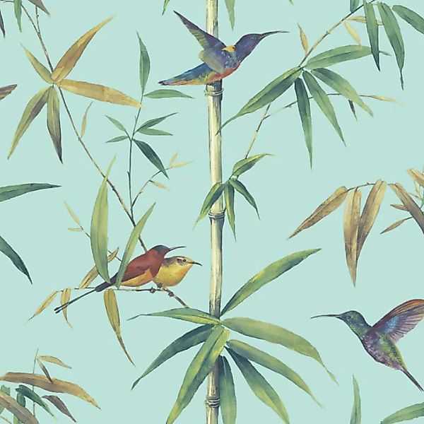 Noordwand Tapete Kolibri And Bamboo Türkis günstig online kaufen