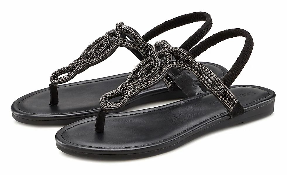 LASCANA Zehentrenner Sandale, Pantolette mit Schmucksteinen in Glitzer-Opti günstig online kaufen