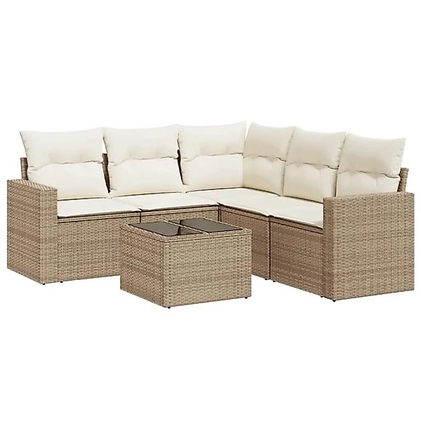 vidaXL 6-Tlg Garten-Sofagarnitur mit Kissen Beige Poly Rattan 3251295 günstig online kaufen