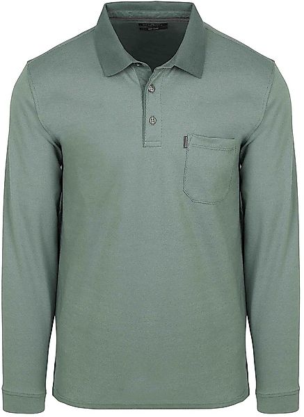 Casa Moda Long Sleeve Poloshirt Structure Grün - Größe L günstig online kaufen