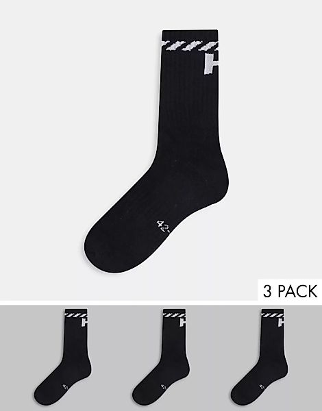 Helly Hansen – 3er Packung schwarze Socken mit Logo günstig online kaufen