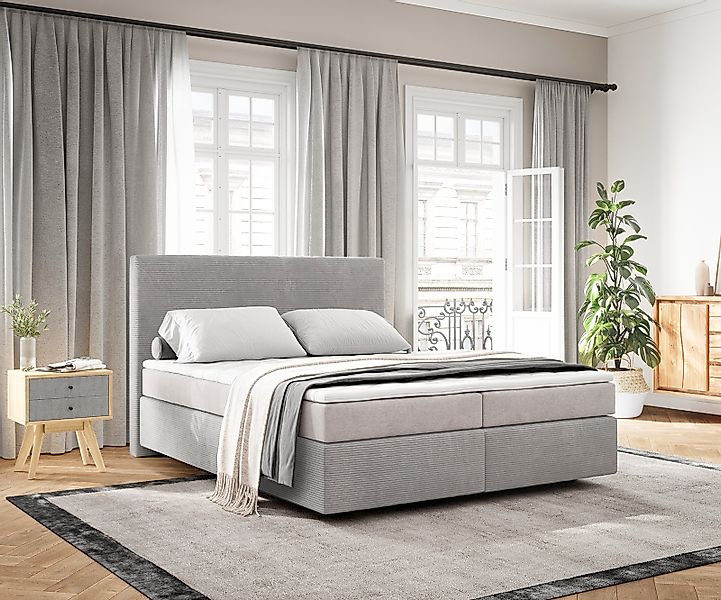 DELIFE Boxspringbett Dream-Well, Cord Silbergrau 160x200 günstig online kaufen