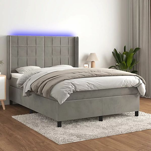 Vidaxl Boxspringbett Mit Matratze & Led Hellgrau 140x190 Cm Samt günstig online kaufen