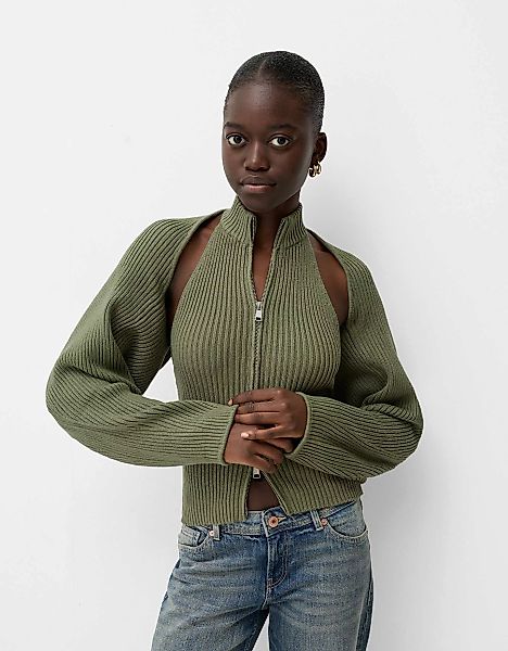 Bershka Cardigan-Top Mit Stehkragen Damen L Khaki günstig online kaufen