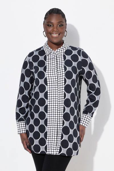 Ulla Popken Hemdbluse Satin-Longbluse Patch-Design Hemdkragen günstig online kaufen