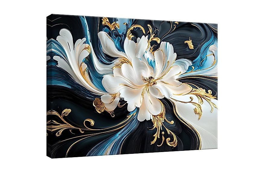 Wallarena Leinwandbild Blumen Abstrakt Beige Blau Gold Wandbilder XXL Wand günstig online kaufen