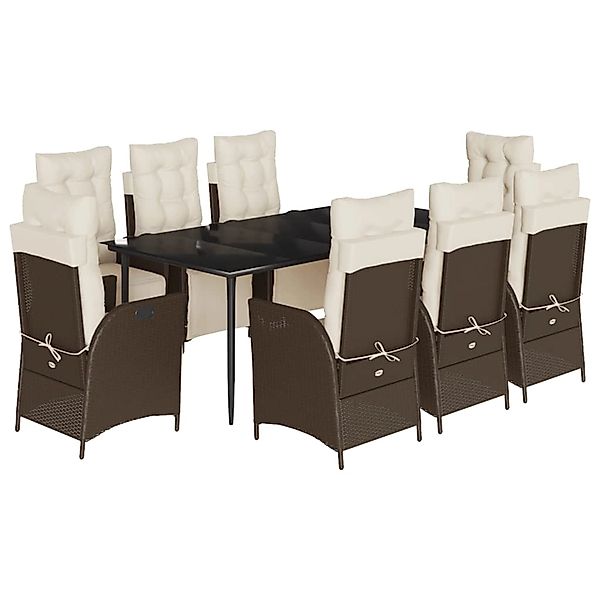 vidaXL 9-Tlg Garten-Essgruppe mit Kissen Braun Poly Rattan 3213412 günstig online kaufen