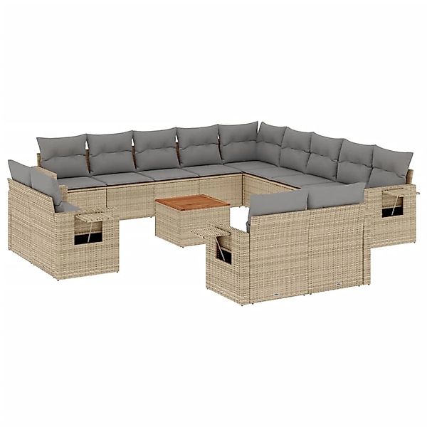 vidaXL 14-Tlg Garten-Sofagarnitur mit Kissen Beige Poly Rattan 3257172 günstig online kaufen