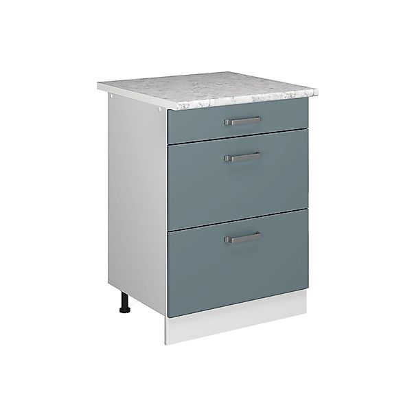Vicco Küchenunterschrank R-Line Blau-Grau/Weiß 60 cm mit Schubladen AP Marm günstig online kaufen