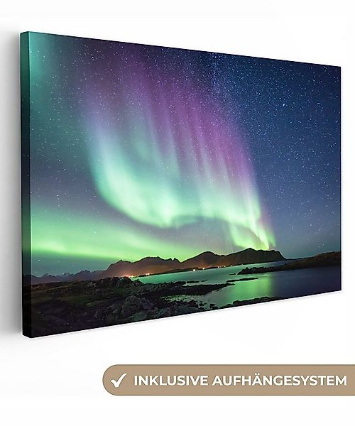 OneMillionCanvasses® Leinwandbild Nordlicht - Grün - Lila - Sternenhimmel - günstig online kaufen