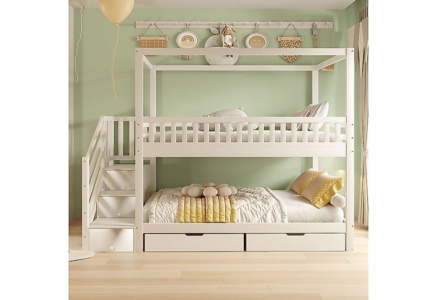 KLAM HOME Etagenbett Kinderbett mit Ablagefächern und Sicherheitsleiter, 90 günstig online kaufen