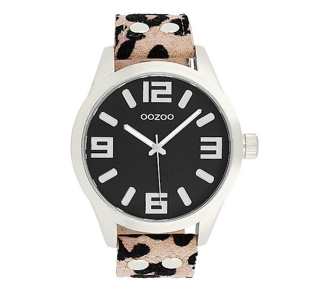 OOZOO Quarzuhr Damenuhr C0901 – Schwarz – Animalprint-Lederband – 46 mm günstig online kaufen