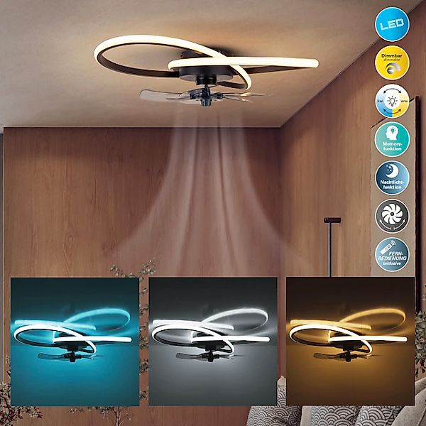 my home LED Deckenleuchte »Leccio Deckenventilator« LED-Modul 1 Stk. Kaltwe günstig online kaufen