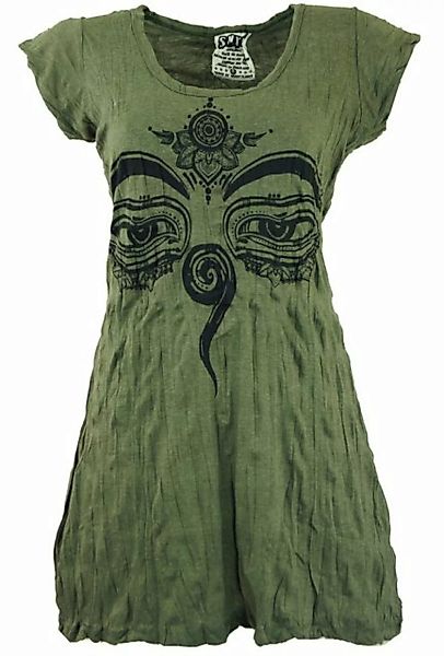 Guru-Shop T-Shirt Sure Long Shirt, Minikleid Buddhas Augen - olive Festival günstig online kaufen