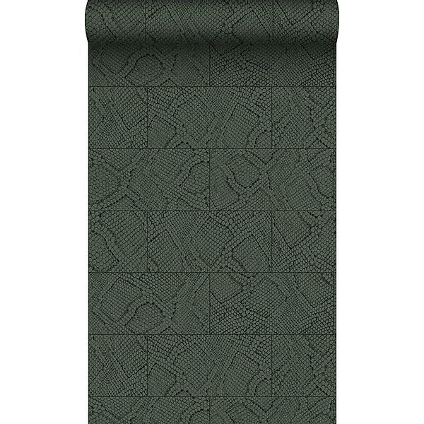 Origin Wallcoverings Tapete Fliesenmuster mit Schlangenhaut-Motiv Dunkelgrü günstig online kaufen