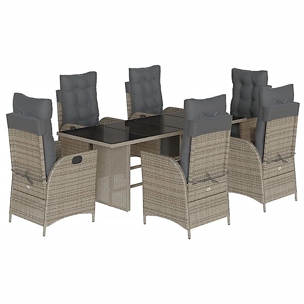 vidaXL 7-Tlg Garten-Essgruppe mit Kissen Grau Poly Rattan 3213356 günstig online kaufen