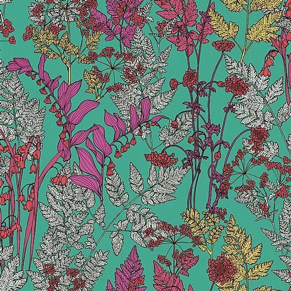 PROFHOME 377516-GU Blumen Tapete Floral Matt Grün Lila Grau 0,53 m x 10,05 günstig online kaufen