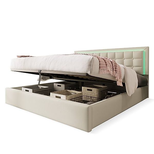 TavilaEcon Polsterbett Doppelbett mit Stauraum und LED-Beleuchtungsleiste, günstig online kaufen
