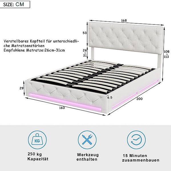 FUROKOY Stauraumbett Doppelbett Polsterbett mit Lattenrost und hydraulische günstig online kaufen