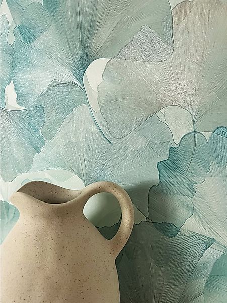 Newroom Vliestapete Druina Türkis Tapete Mustertapete Blumen, Blätter, Leic günstig online kaufen