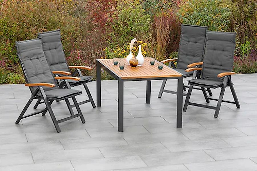 MERXX Garten-Essgruppe »Tilos« 5 Stk. tlg. 4 Klappsessel mit ausziehbarem T günstig online kaufen