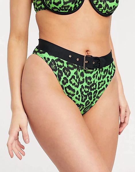 Jaded London – Grüne Bikinihose mit Gürtel und Leoparden-Print günstig online kaufen