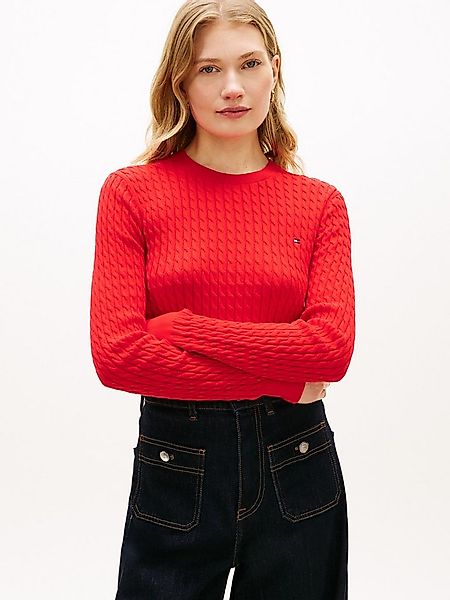 Tommy Hilfiger Rundhalspullover CO CABLE C-NK LS SWEATER Baumwolle, mit Zop günstig online kaufen