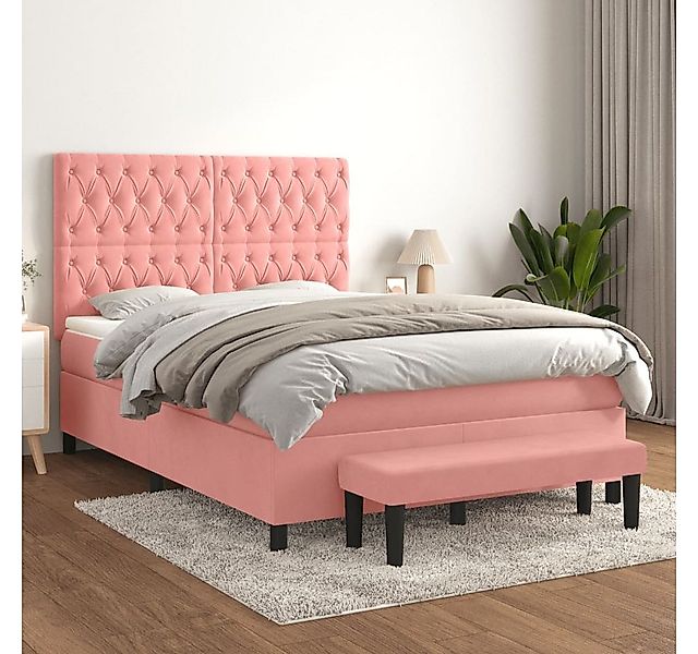 vidaXL Boxspringbett Boxspringbett mit Matratze Rosa 140x200 cm Samt Bett B günstig online kaufen