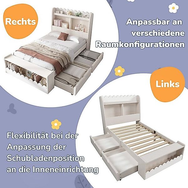 Flieks Kinderbett, Massivholz Einzelbett Stauraumbett 90x190cm mit 2 Schubl günstig online kaufen