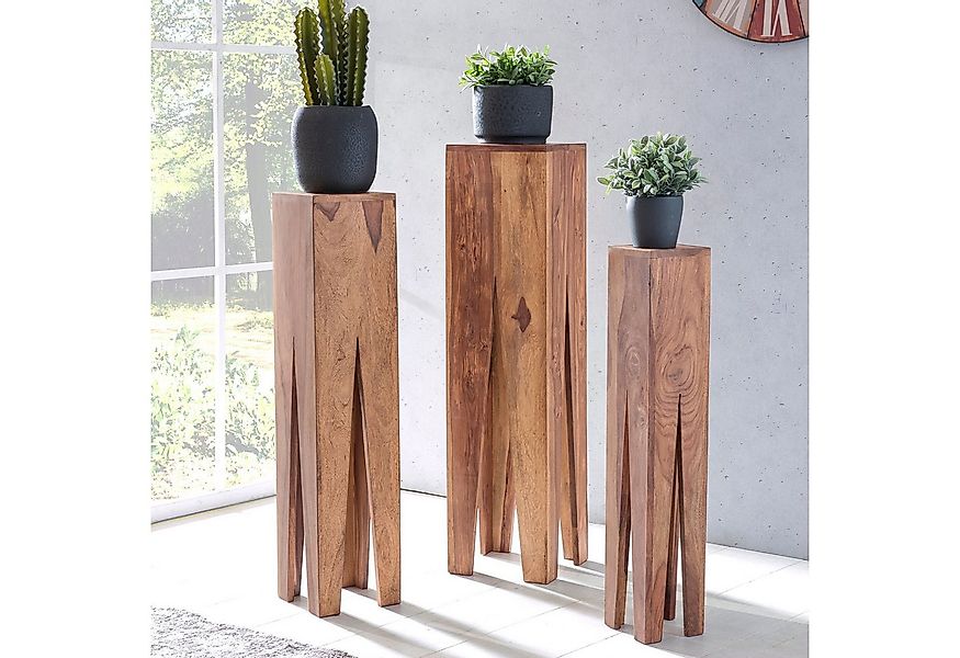 FINEBUY Satztisch SuVa2514_1 Massivholz Blumentisch 3er Set Säulentisch Dek günstig online kaufen