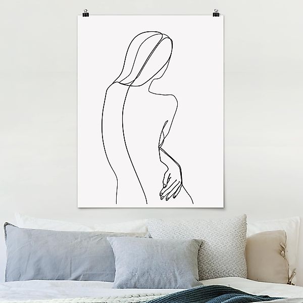 Poster - Hochformat Line Art Rücken Frau Schwarz Weiß günstig online kaufen