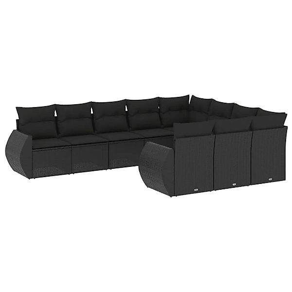 vidaXL 10-Tlg Garten-Sofagarnitur mit Kissen Schwarz Poly Rattan 3221884 günstig online kaufen