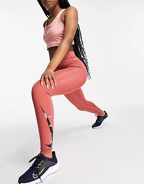 Nike Running – 7/8-Leggings in Rostrot mit Swoosh-Logo günstig online kaufen