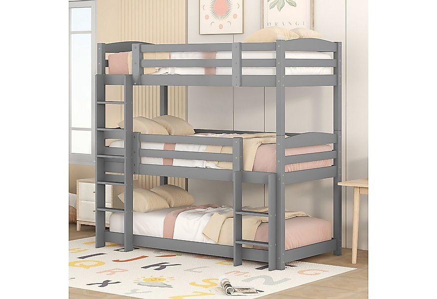 Flieks Etagenbett (mit 2 Leiter und 2 Set Lattenrost), Dreier-Etagenbett Ho günstig online kaufen
