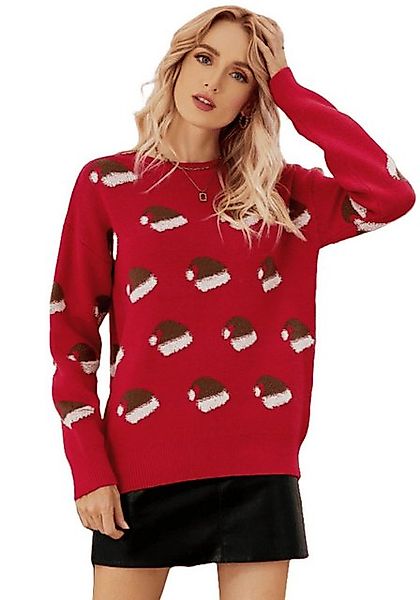 YRIIOMO Strickpullover Gemütlicher Damenpullover mit weihnachtlichem Design günstig online kaufen