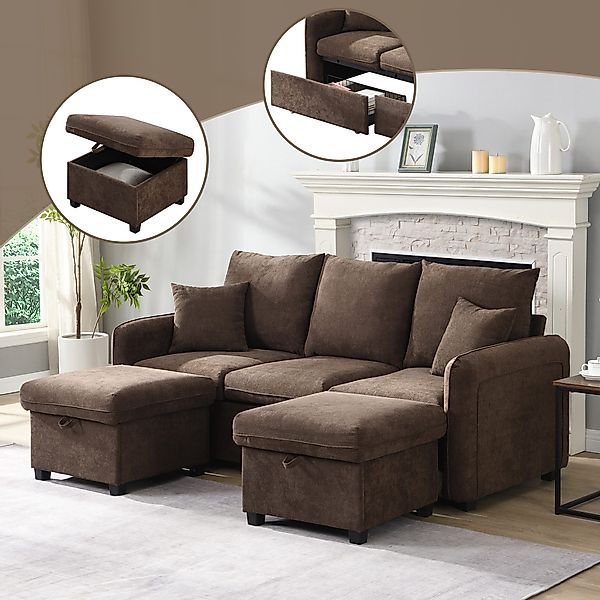 MODFU Ecksofa 3-Sitzer Sofa mit Stauraum, günstig online kaufen