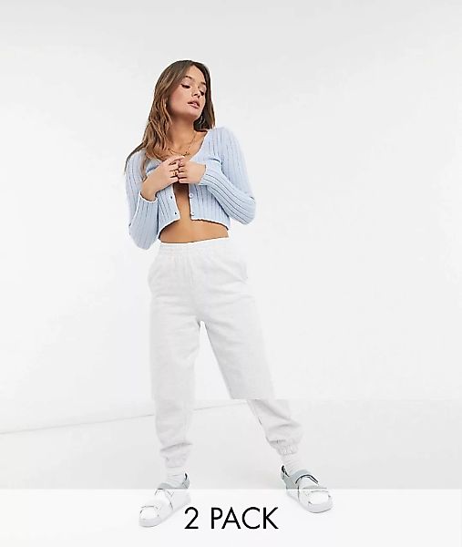New Look – Oversize-Jogginghose mit Bündchen in Schwarz und Grau im 2er-Pac günstig online kaufen