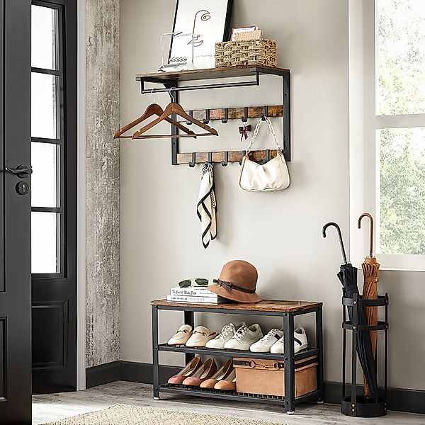 VASAGLE Wandgarderobe, Wandregal, mit Haken, 65 günstig online kaufen