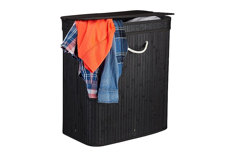 relaxdays Wäschesortierer Wäschekorb Bambus eckig, schwarz günstig online kaufen