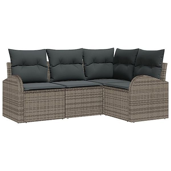 vidaXL Loungesofa 4-tlg. Garten-Sofagarnitur mit Kissen Grau Poly Rattan, 4 günstig online kaufen