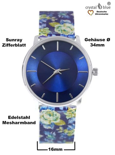 crystal blue Quarzuhr Damenuhr analog Milanaise günstig online kaufen