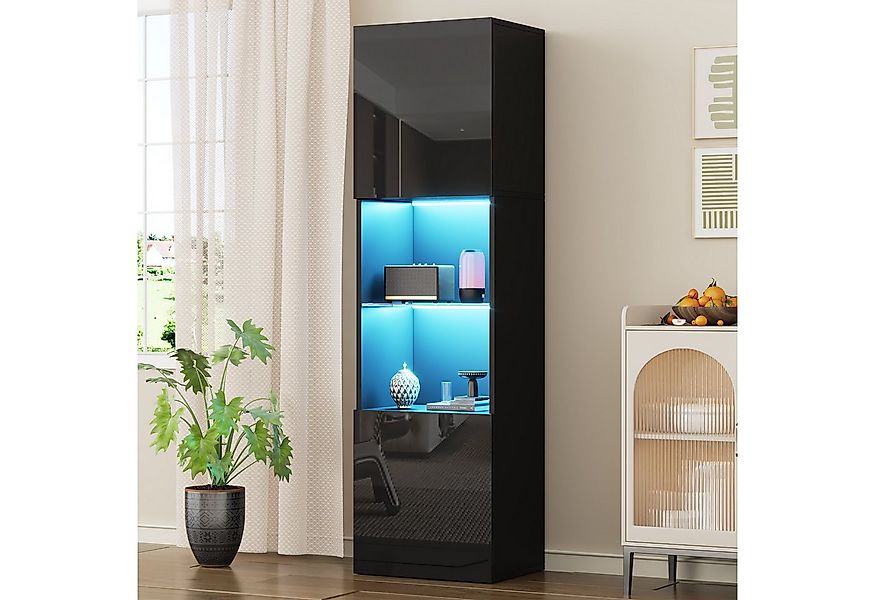STILVORA Vitrine Freistehender Hochschrank mit 1 Glasboden&LED,Highboard Ho günstig online kaufen