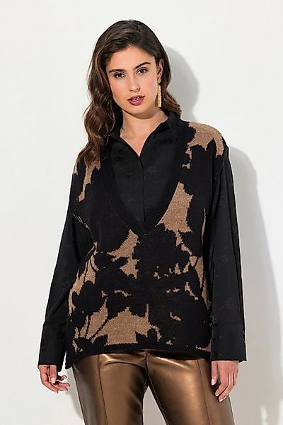 Ulla Popken Pullunder Pullunder Jacquard-Muster V-Ausschnitt ärmellos günstig online kaufen