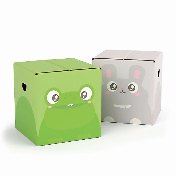 FOLDZILLA 2-teiliges Kinderhocker Set Pappe Happy Frosch & Hase günstig online kaufen