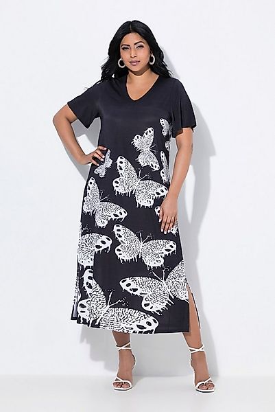 Ulla Popken Jerseykleid Slinky-Midikleid Schmetterlinge V-Ausschnitt günstig online kaufen